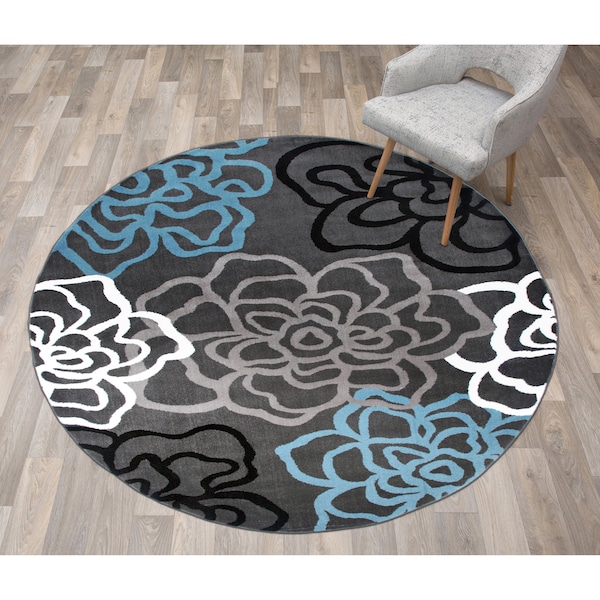 World Rug Gallery Contemporary Modern Floral Flowers 6'6'' Round Gray 108D.GRAY6RND - main